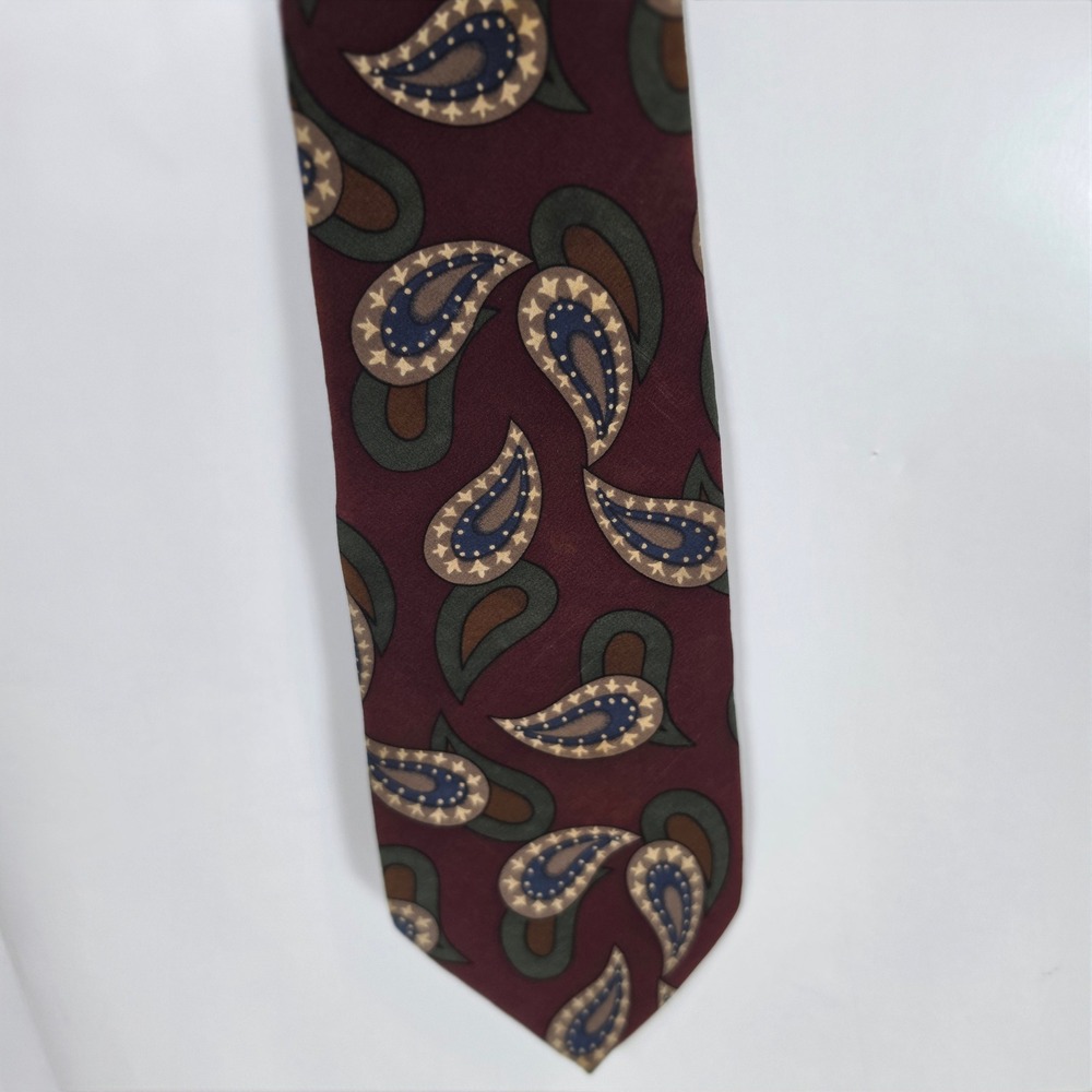 VTG Tuli by Natan Bradi 100% Silk Paisley Necktie Burgundy Green Mens‎ Tie USA